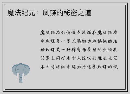 魔法纪元：凤蝶的秘密之道